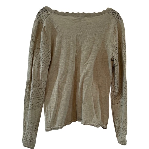 Frye Womens Pointelle Knit Scalloped Cardigan Sweater Beige Size M 100% cotton - Picture 2 of 12